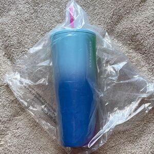 Starbucks NWT Technicolor Tumbler with Pink Straw